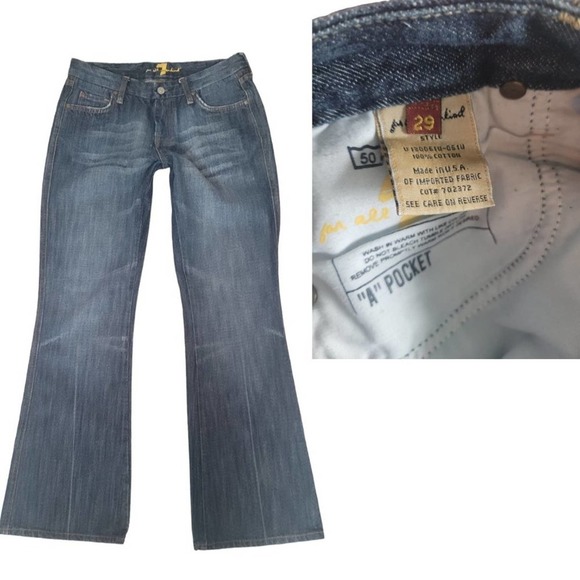 Y2K VTG 7 FOR ALL MANKIND A POCKET PINK STITCH FLARE JEANS SZ. 29" EUC - Picture 2 of 5